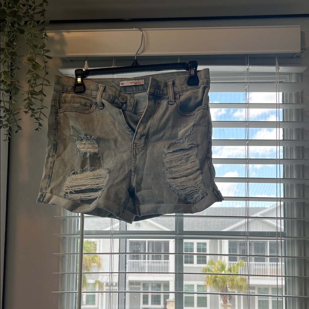 Distressed Light Wash Denim Shorts
